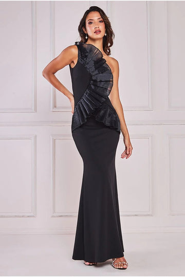 One Shoulder Pleated Fan Maxi Dress Goddiva
